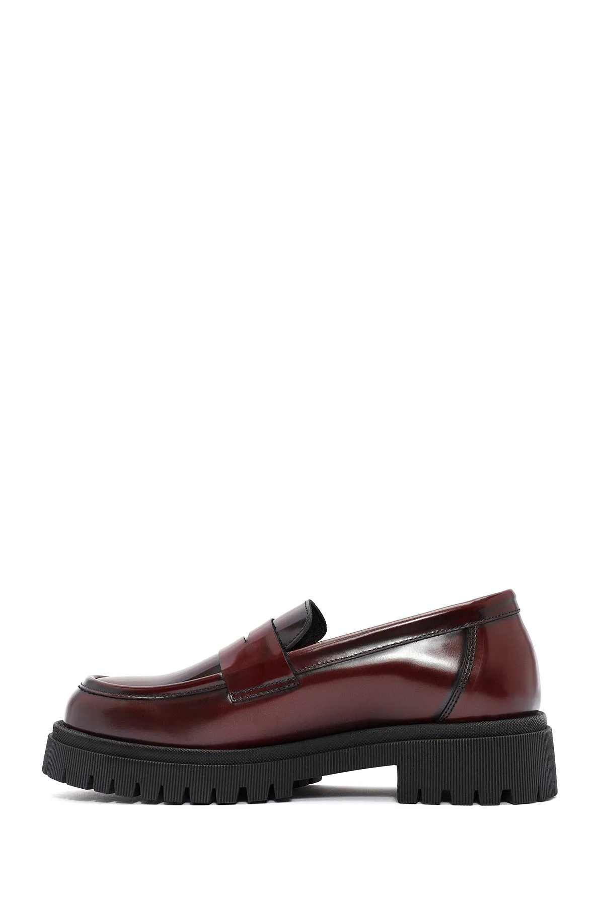 Kadın Bordo Kalın Tabanlı Deri Loafer