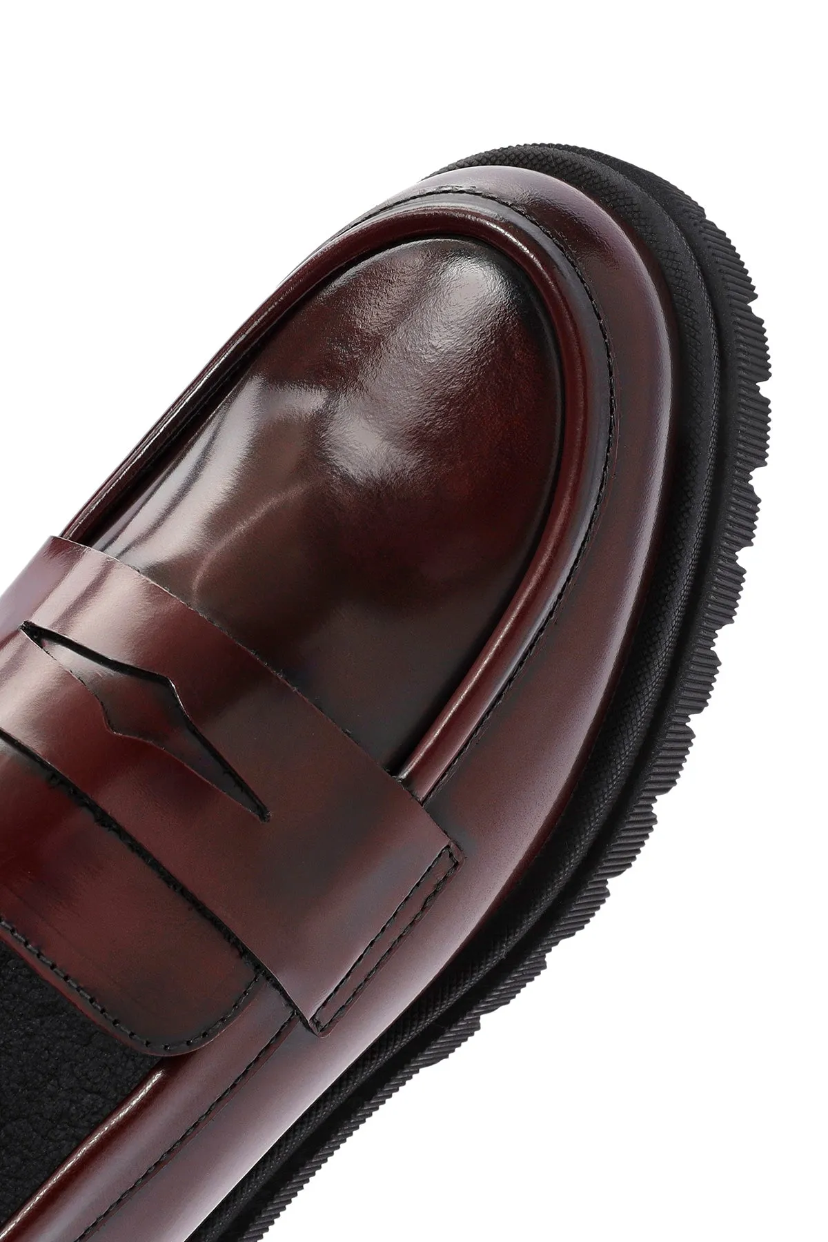 Kadın Bordo Kalın Tabanlı Deri Loafer