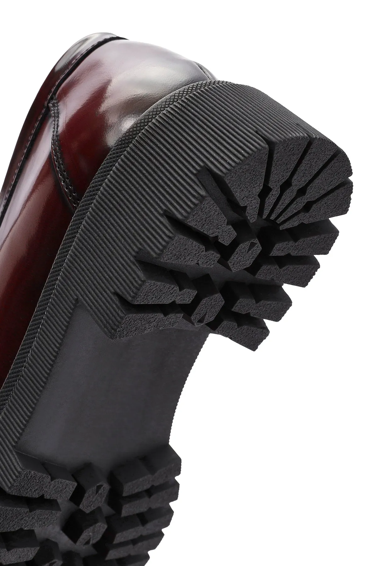 Kadın Bordo Kalın Tabanlı Deri Loafer