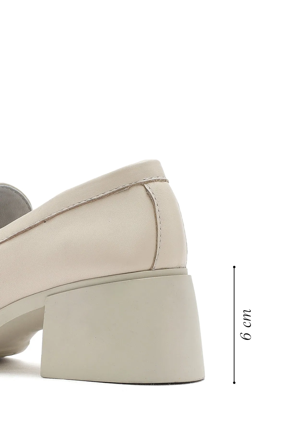 Kadın Krem Tokalı Kısa Kalın Topuklu Deri Maskülen Loafer