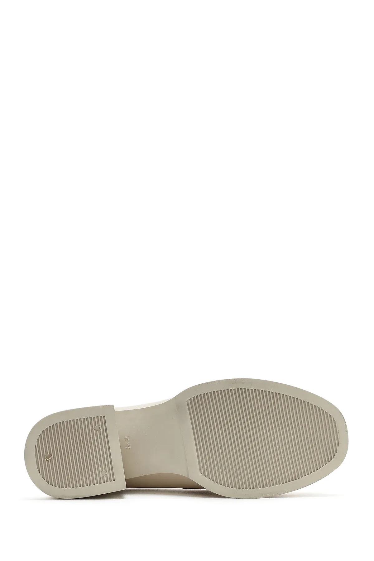 Kadın Krem Tokalı Kısa Kalın Topuklu Deri Maskülen Loafer
