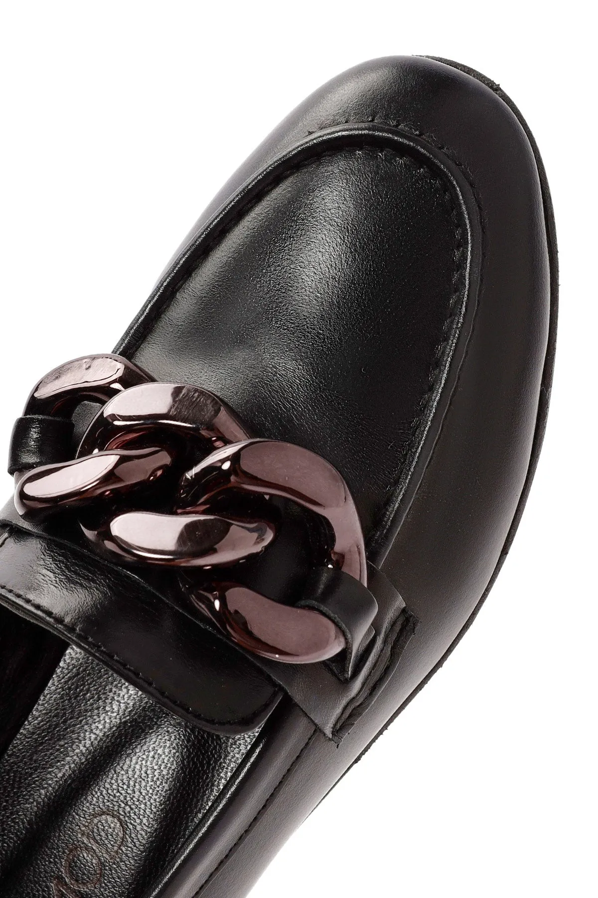 Kadın Siyah Aksesuar Detaylı Deri Maskülen Loafer