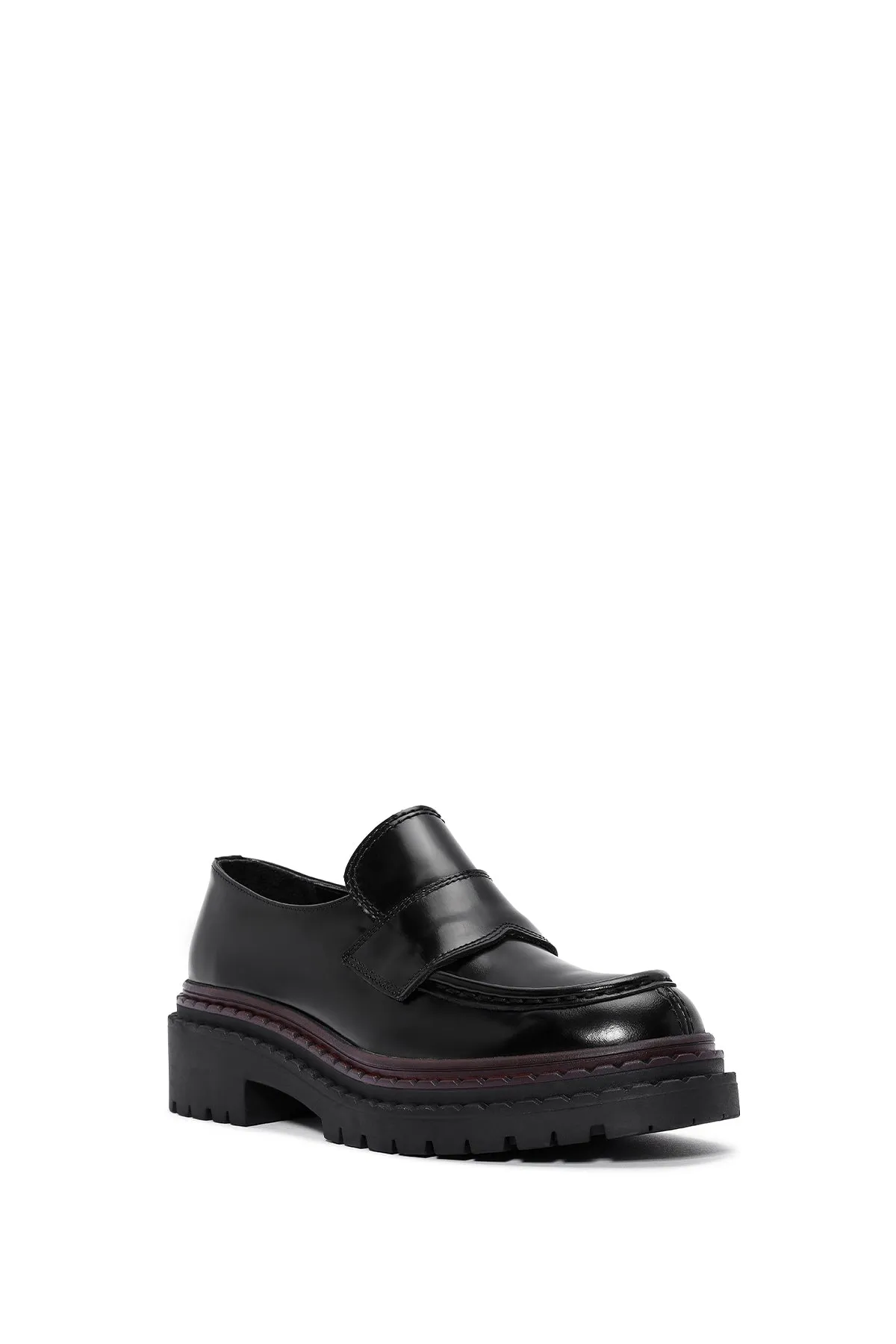 Kadın Siyah Kalın Tabanlı Deri Maskülen Loafer
