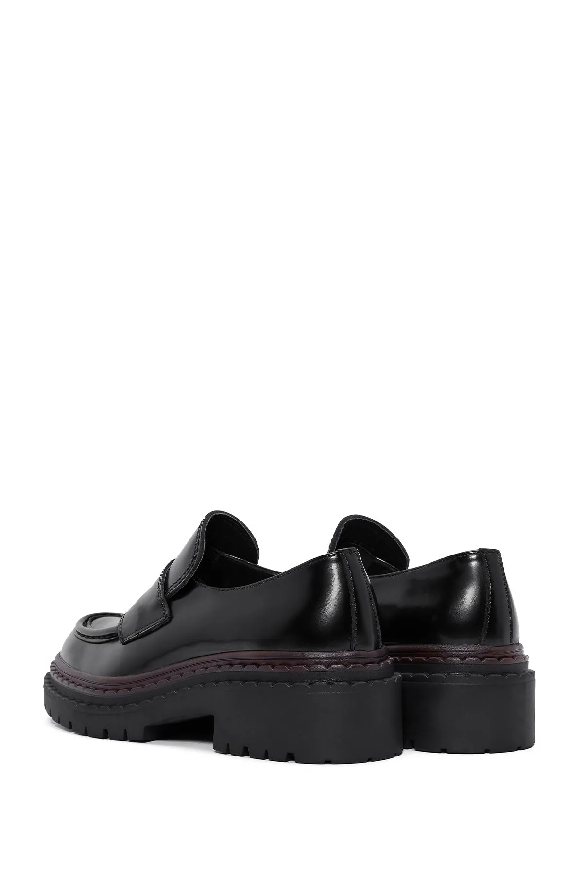 Kadın Siyah Kalın Tabanlı Deri Maskülen Loafer