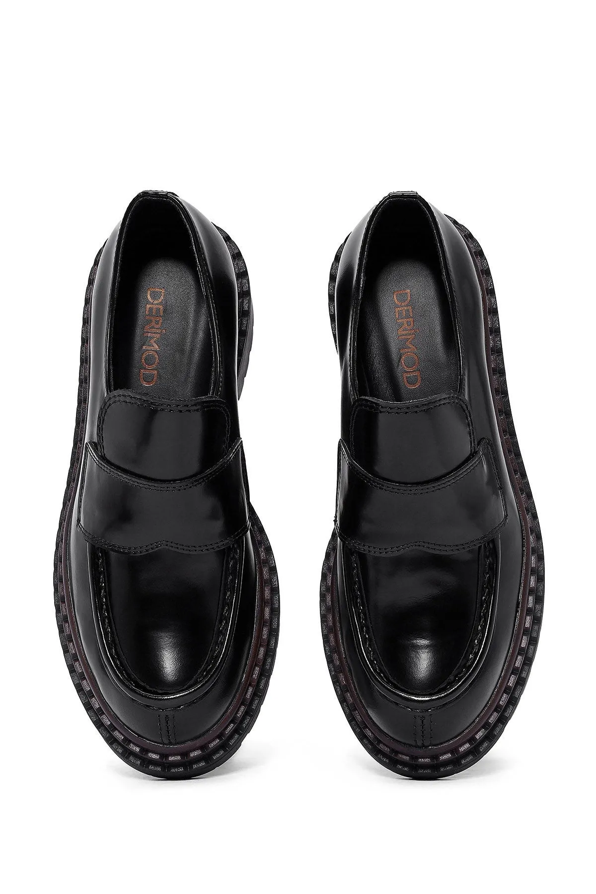 Kadın Siyah Kalın Tabanlı Deri Maskülen Loafer
