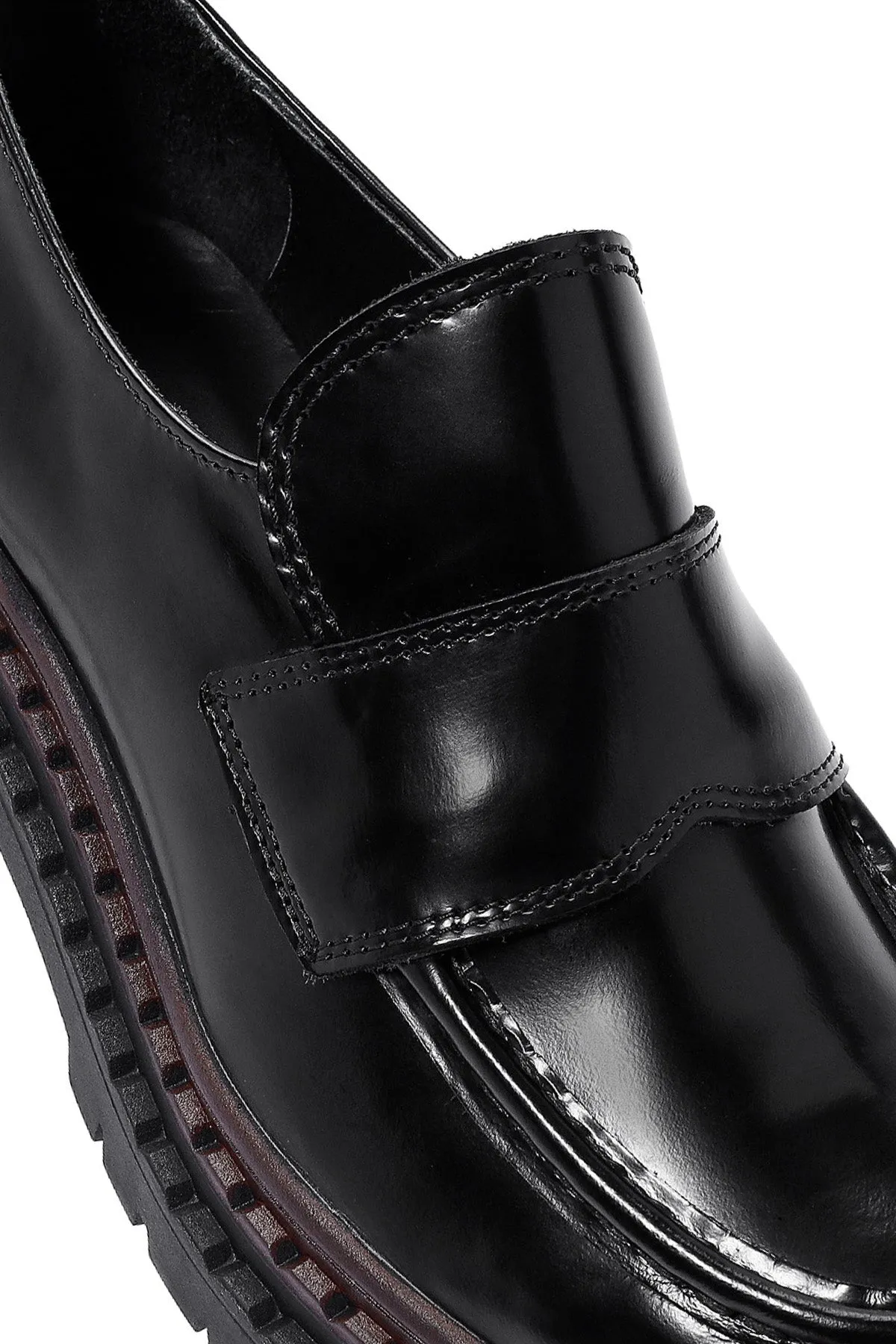 Kadın Siyah Kalın Tabanlı Deri Maskülen Loafer