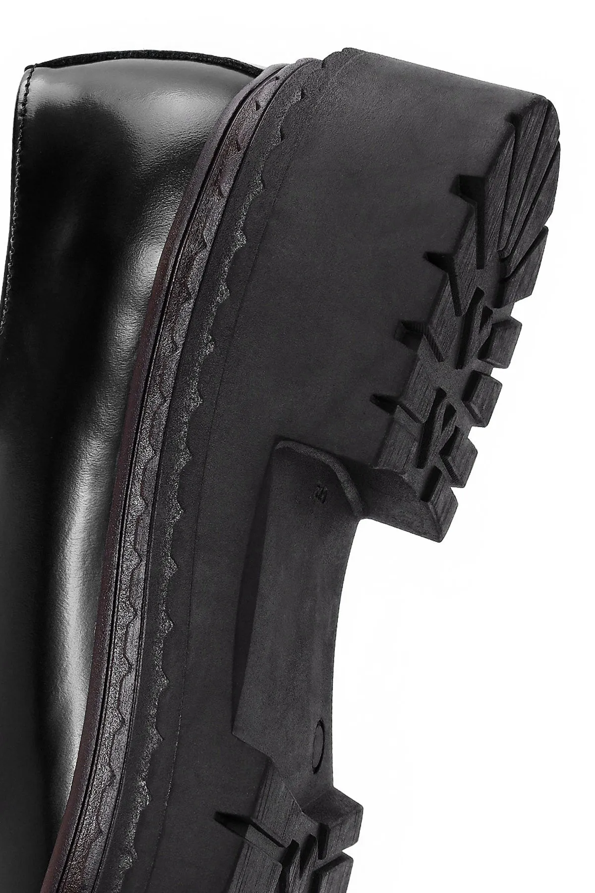 Kadın Siyah Kalın Tabanlı Deri Maskülen Loafer