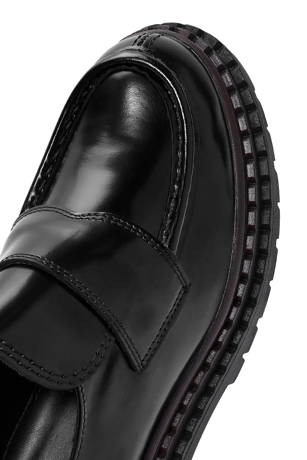 Kadın Siyah Kalın Tabanlı Deri Maskülen Loafer