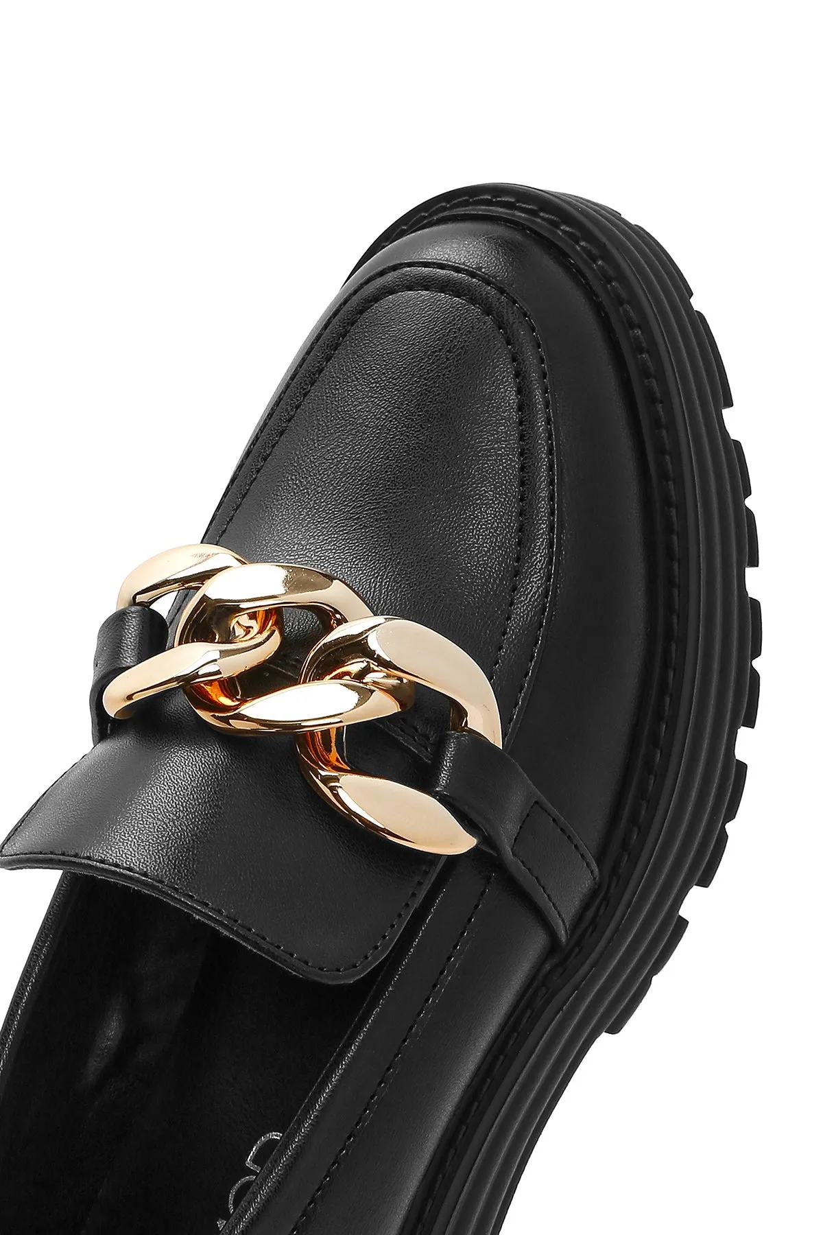 Kadın Siyah Kalın Tabanlı Maskülen Loafer
