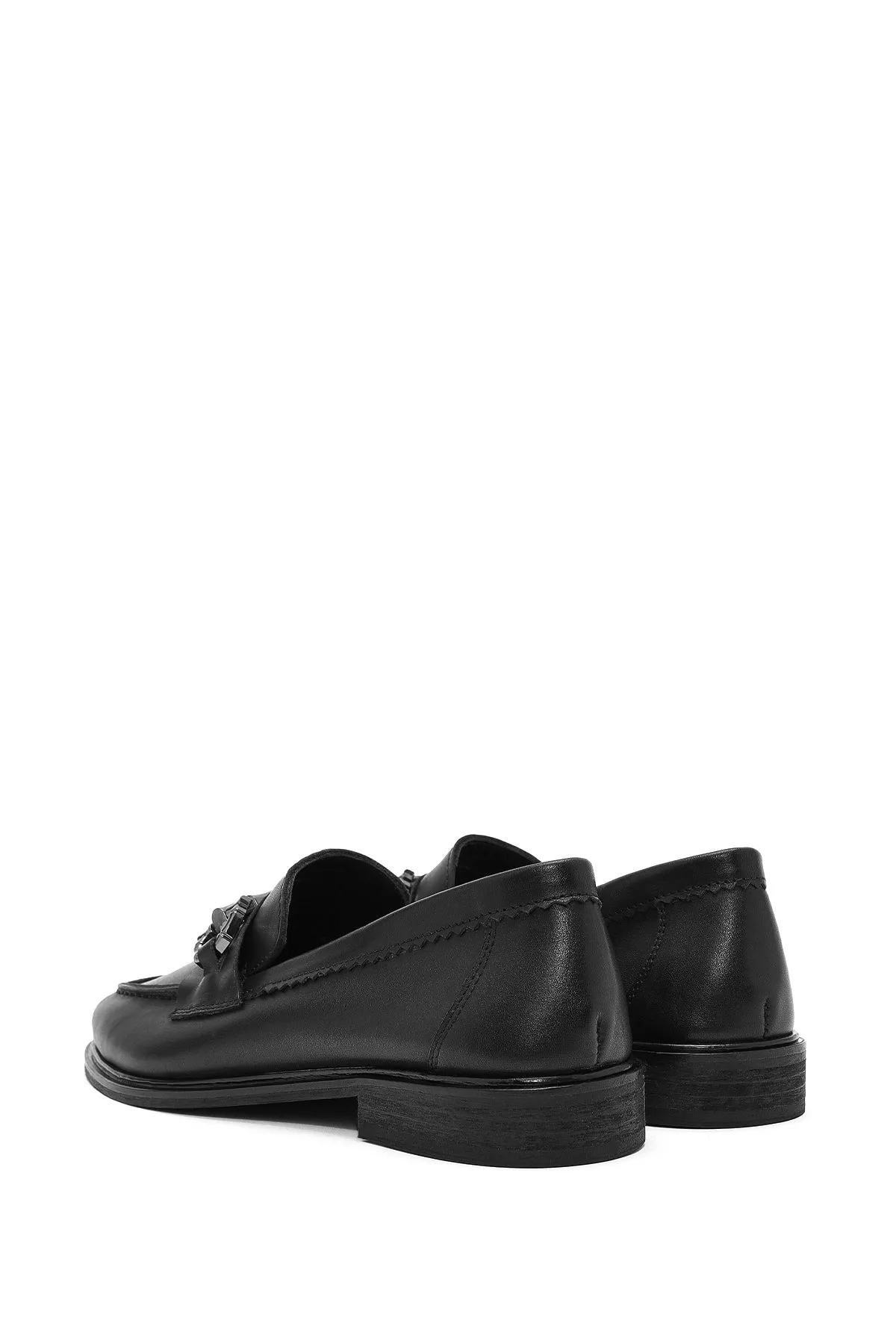 Kadın Siyah Toka Detaylı Deri Maskülen Loafer