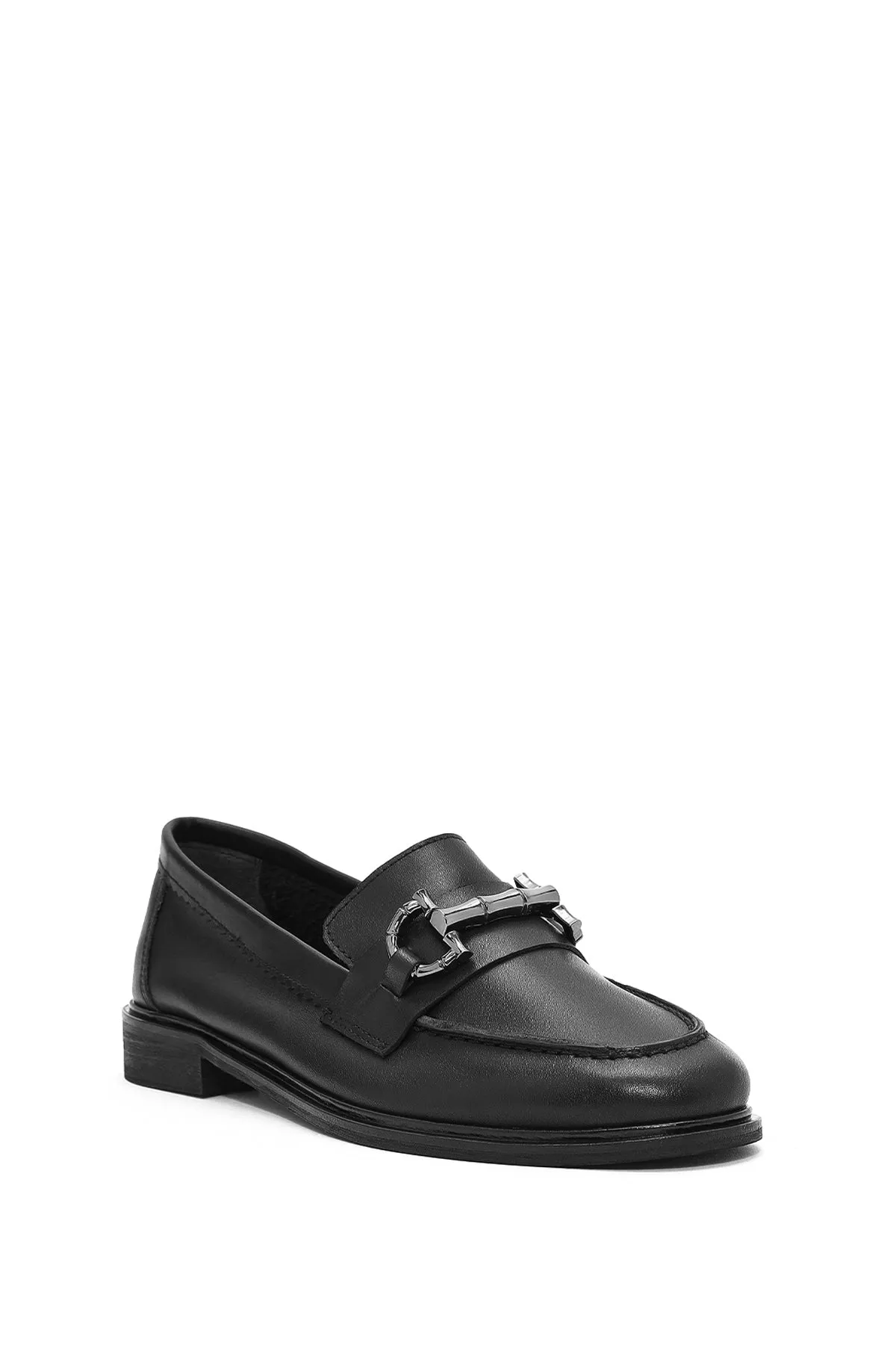 Kadın Siyah Toka Detaylı Deri Maskülen Loafer