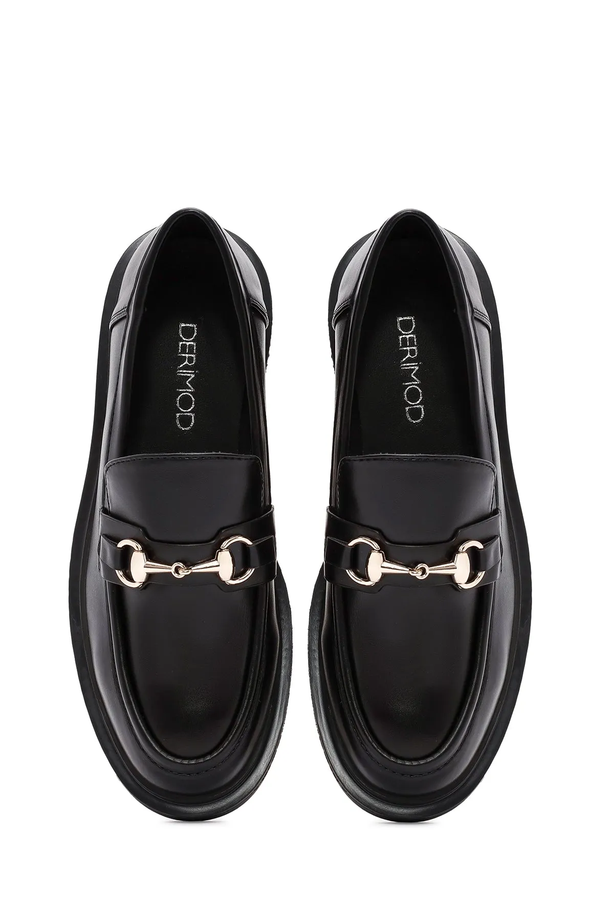 Kadın Siyah Toka Detaylı Maskülen Loafer