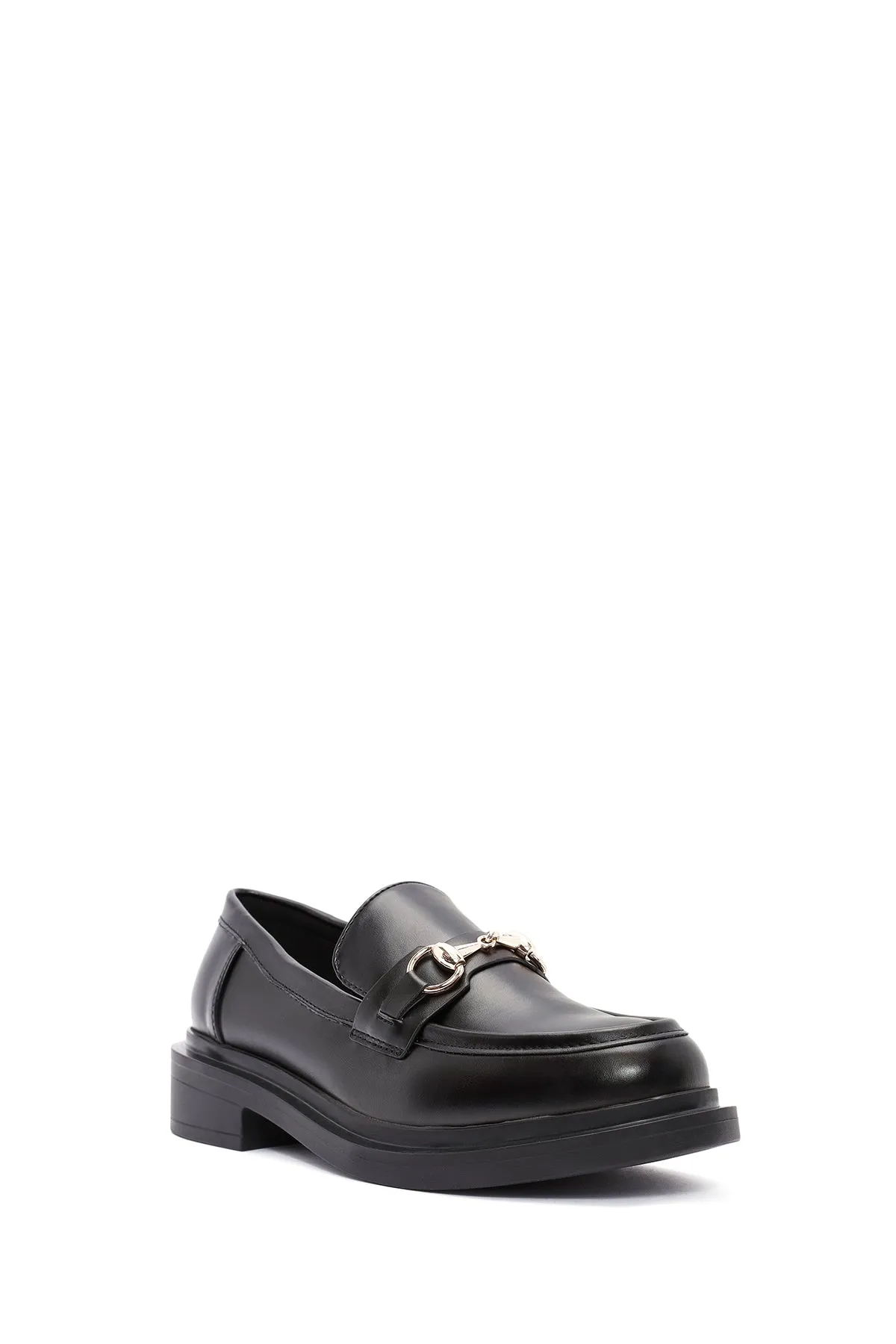 Kadın Siyah Toka Detaylı Maskülen Loafer