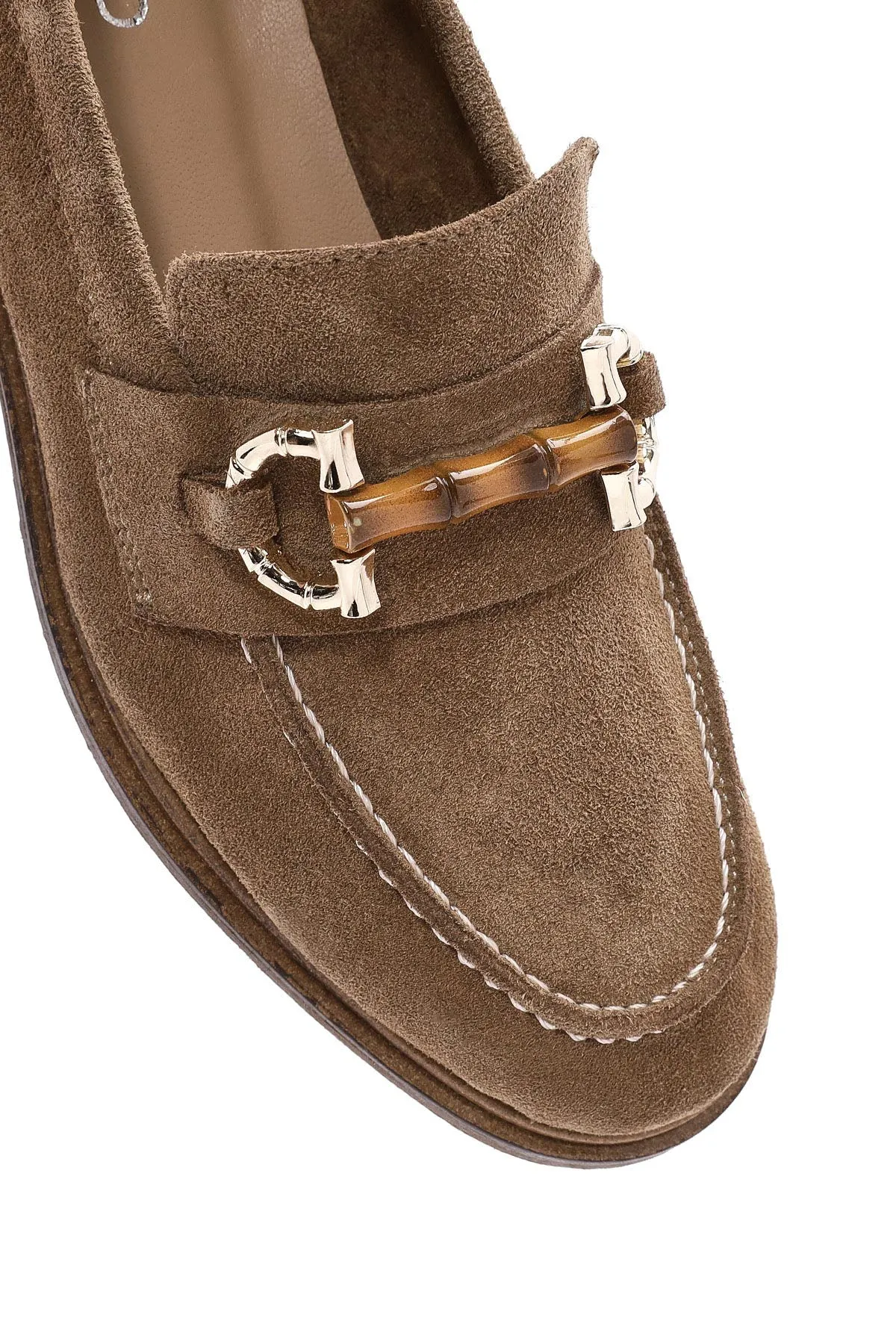 Kadın Taba Toka Detaylı Süet Deri Maskülen Loafer