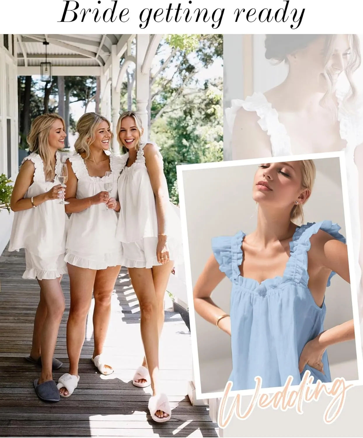 KFUBUO Womens Pajamas Set 2 Piece Ruffle Pj Soft Tank Top and Shorts Sleepwear Set Bridal Pajama for Women Set