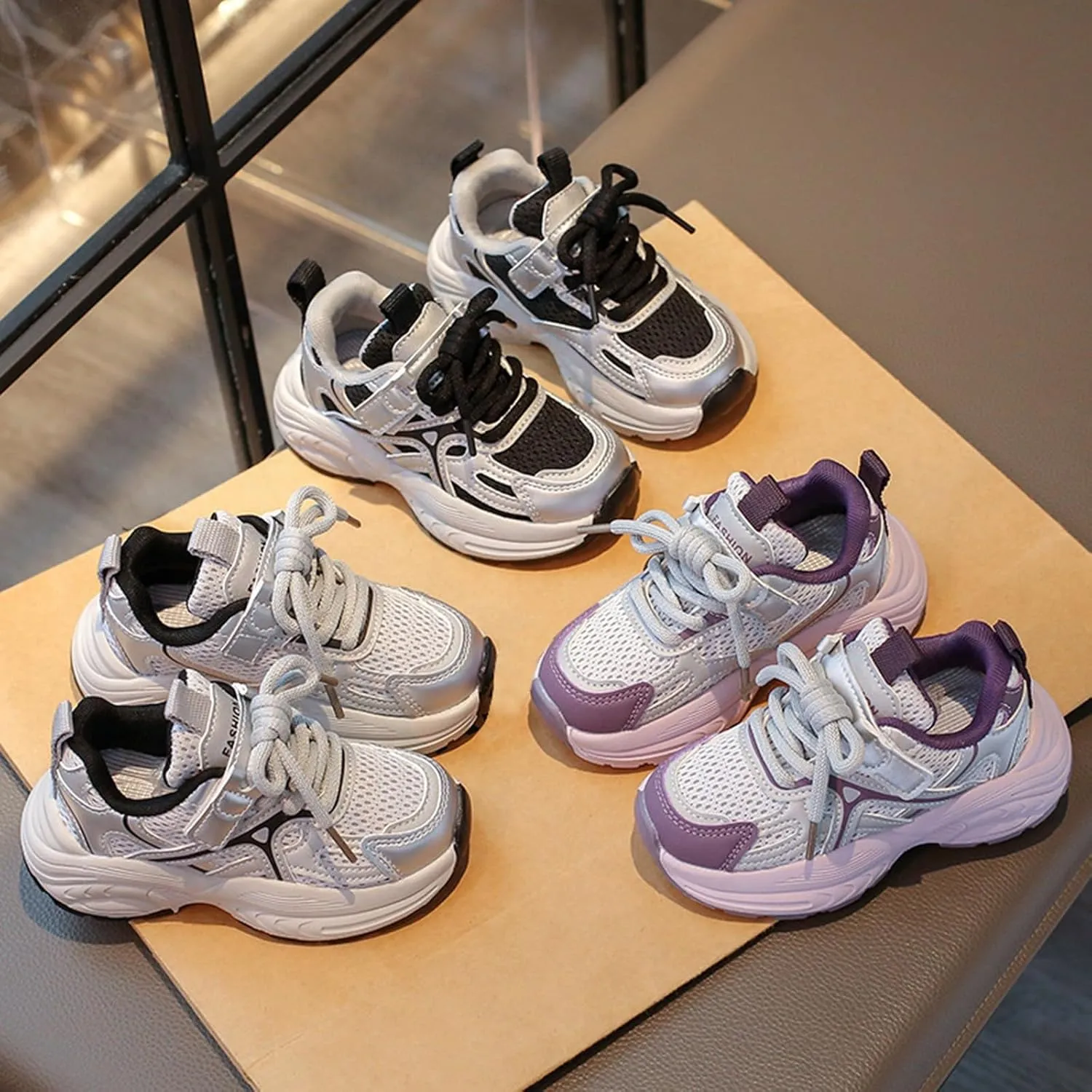 Kids Lace Mesh Sneakers Breathable Comfy Running Casual Sport Shoes Toddler Chunky First Walking Non Slip Sneakers