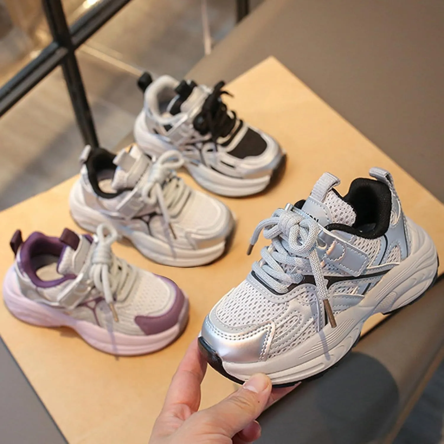 Kids Lace Mesh Sneakers Breathable Comfy Running Casual Sport Shoes Toddler Chunky First Walking Non Slip Sneakers