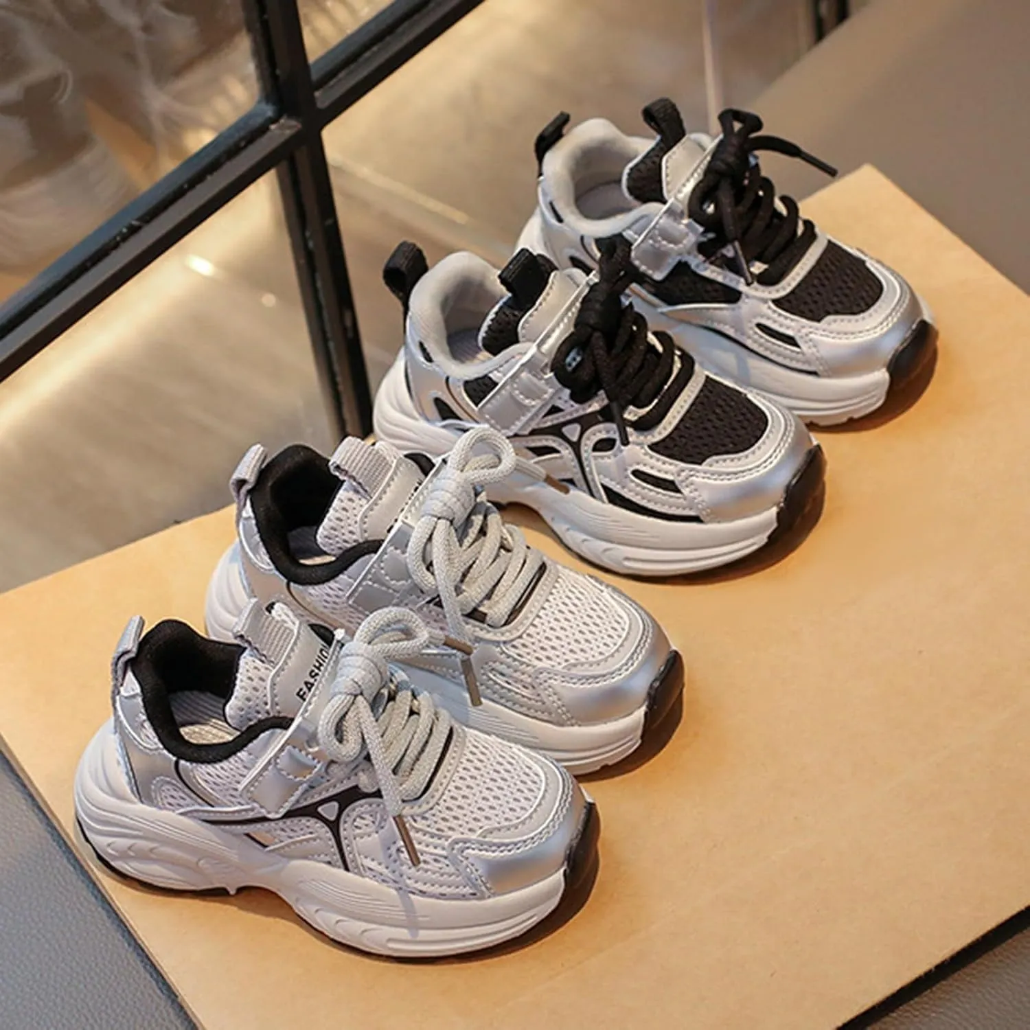 Kids Lace Mesh Sneakers Breathable Comfy Running Casual Sport Shoes Toddler Chunky First Walking Non Slip Sneakers