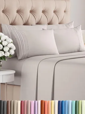 King 6 Piece Sheet Set - Comfy Breathable & Cooling - Ultra-Soft Hotel Luxury Bedding Set with 8-16 Inch Deep Pockets - 1 Flat & 1 Fitted Sheet & 4 Pillowcases - Wrinkle Free & Easy Care - Light Grey