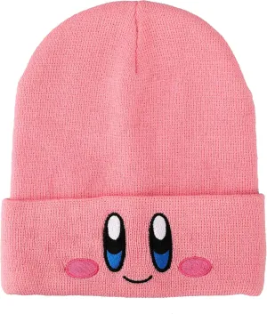Kirby Smiling Face Pink Cuffed Plain Skull Acrylic Knitted Embroidered Logo Beanie Hat