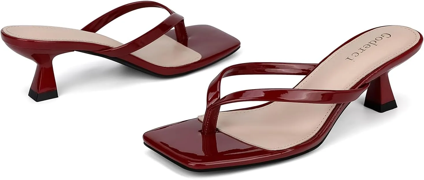 Kitten Flip Flop Thong Low Heels for Women Square Open Toe Slip On Heeled Sandals