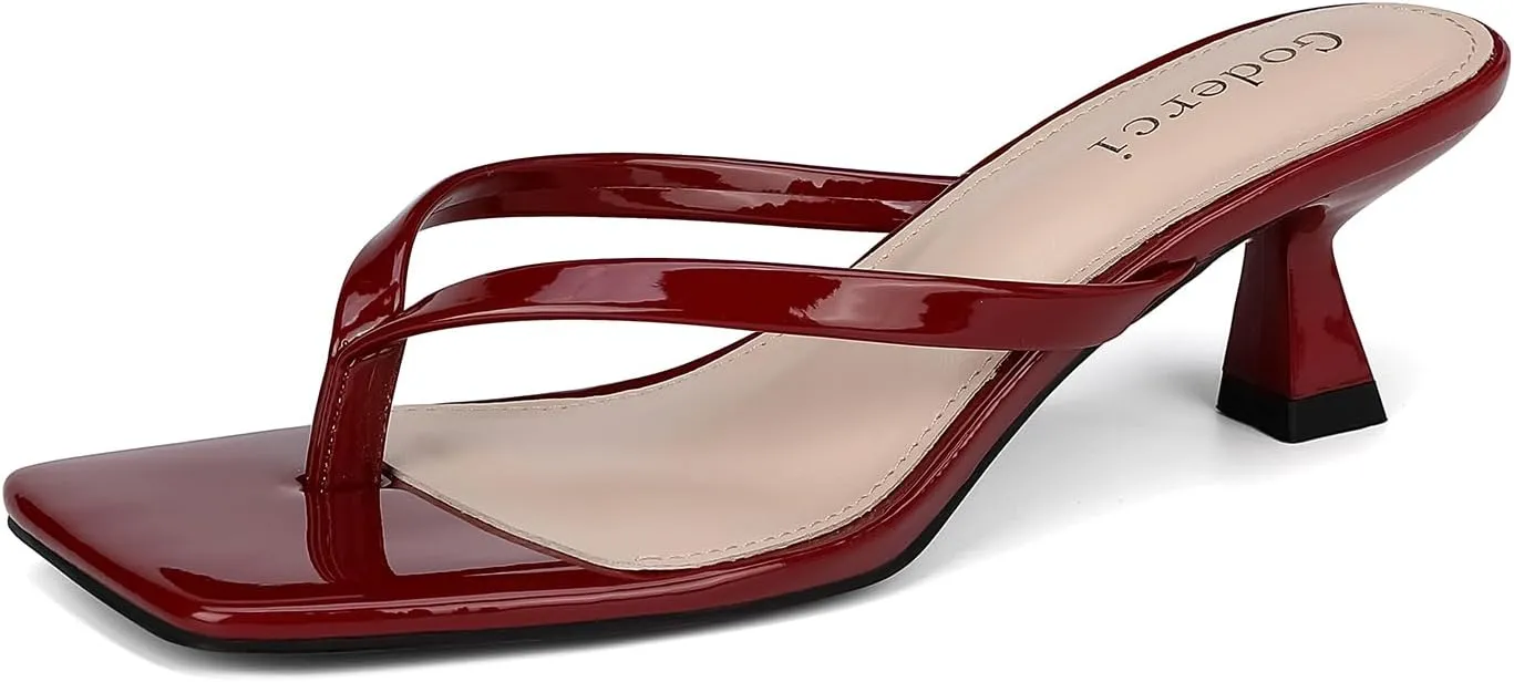 Kitten Flip Flop Thong Low Heels for Women Square Open Toe Slip On Heeled Sandals