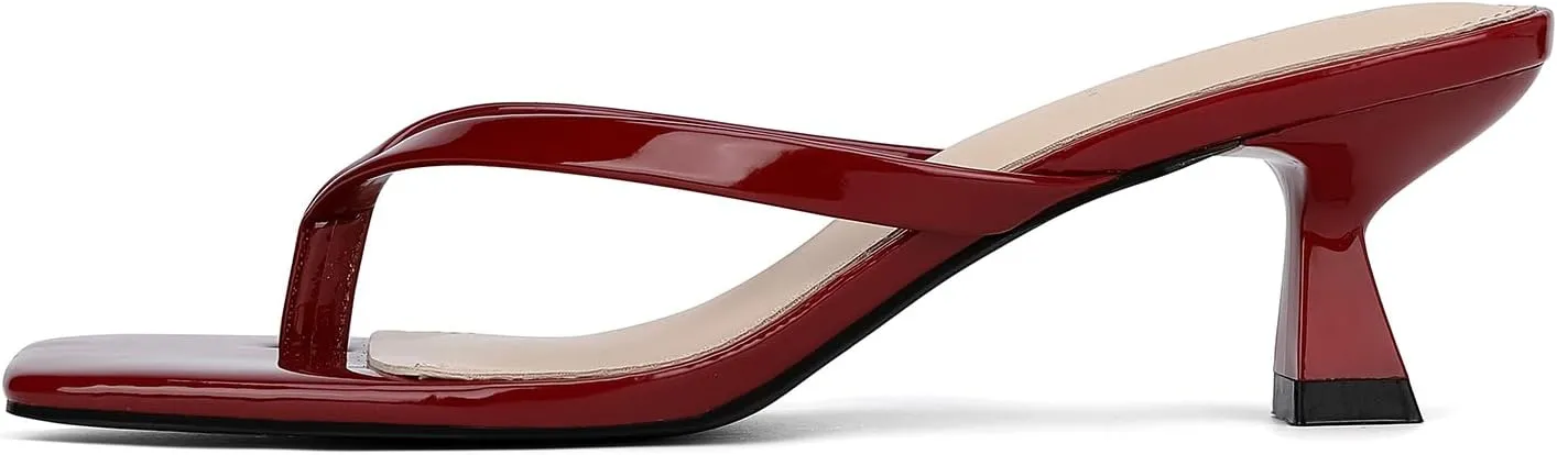 Kitten Flip Flop Thong Low Heels for Women Square Open Toe Slip On Heeled Sandals