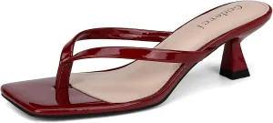 Kitten Flip Flop Thong Low Heels for Women Square Open Toe Slip On Heeled Sandals