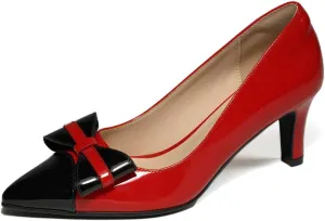Kitten Heels for Women Pointed Toe Low Heel Pumps Slip on Bow-Knot Dress Shoes Two-Tone Evening Bride Wedding Party Office