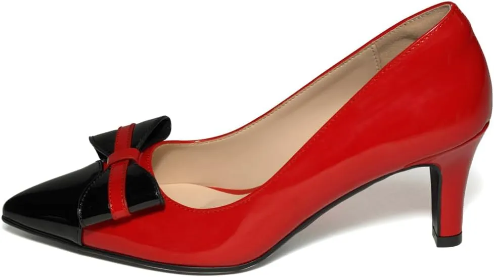 Kitten Heels for Women Pointed Toe Low Heel Pumps Slip on Bow-Knot Dress Shoes Two-Tone Evening Bride Wedding Party Office