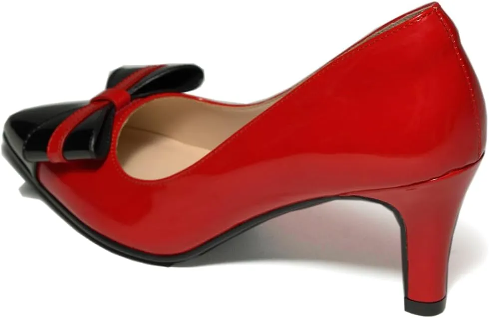 Kitten Heels for Women Pointed Toe Low Heel Pumps Slip on Bow-Knot Dress Shoes Two-Tone Evening Bride Wedding Party Office