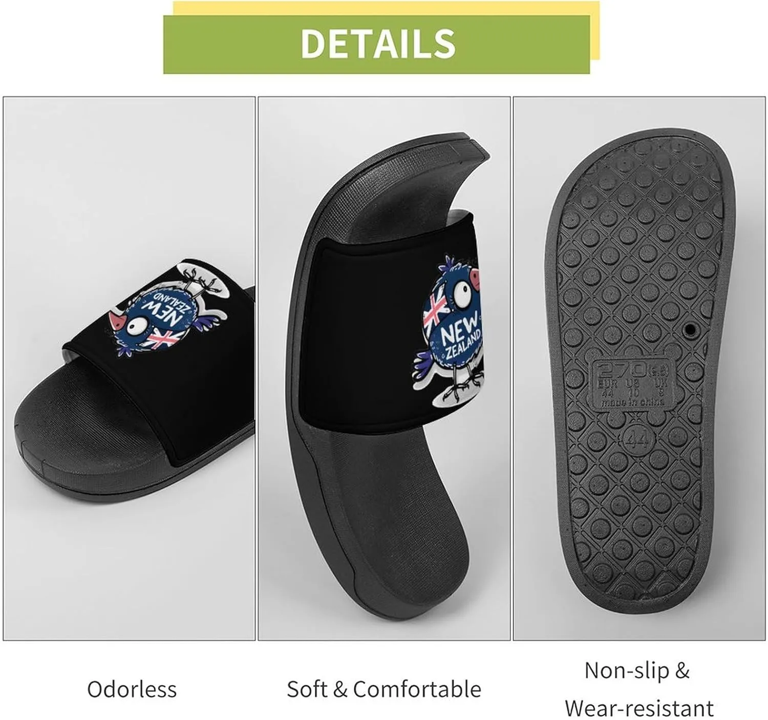 Kiwi Bird New Zealands Flag Slippers for Women Men Anti-Slip Shower Slides Open Toe Slippers for Home Outdoor Beach