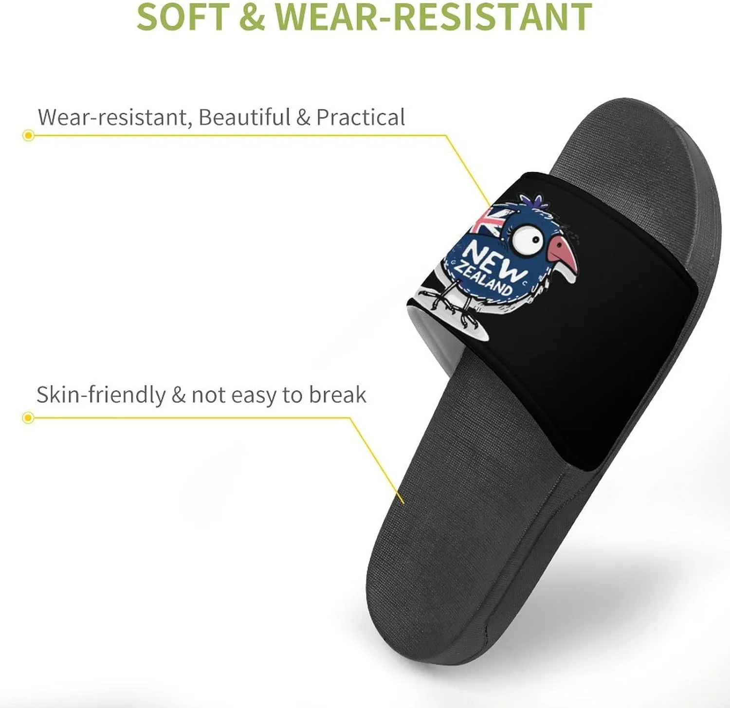 Kiwi Bird New Zealands Flag Slippers for Women Men Anti-Slip Shower Slides Open Toe Slippers for Home Outdoor Beach