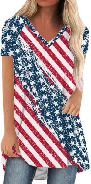 KKG Tops Tunics for Women to Wear with Leggings, Casual Loose Fit V Neck Short/Long Sleeves T Shirt