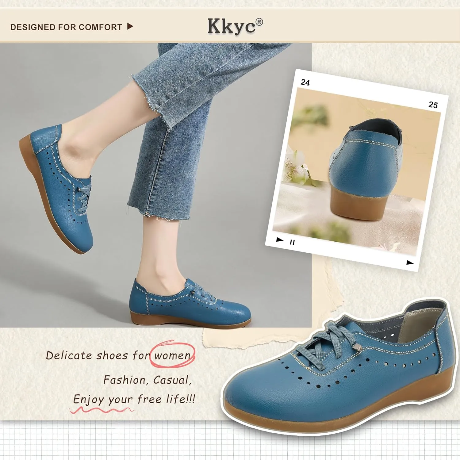 Kkyc Women's Shoes Comfy Fashion Loafers Slip on Leather Sneakers Cute Nurse Work Flats Lightweight Casual Walking Shoes