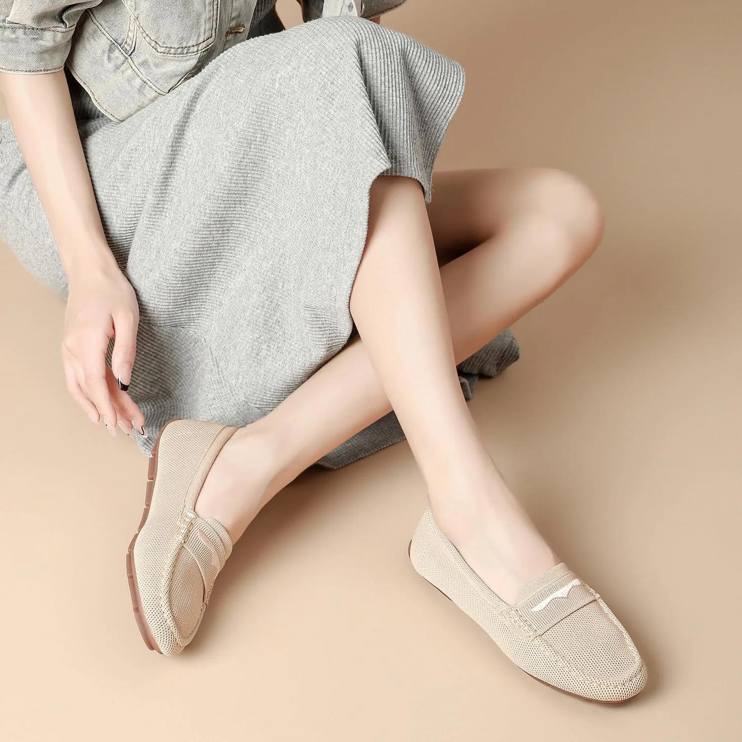 Knit Loafers for Women Comfortable Casual Slip On Driving Flats Shoes Comfortable Walking Boat Shoes