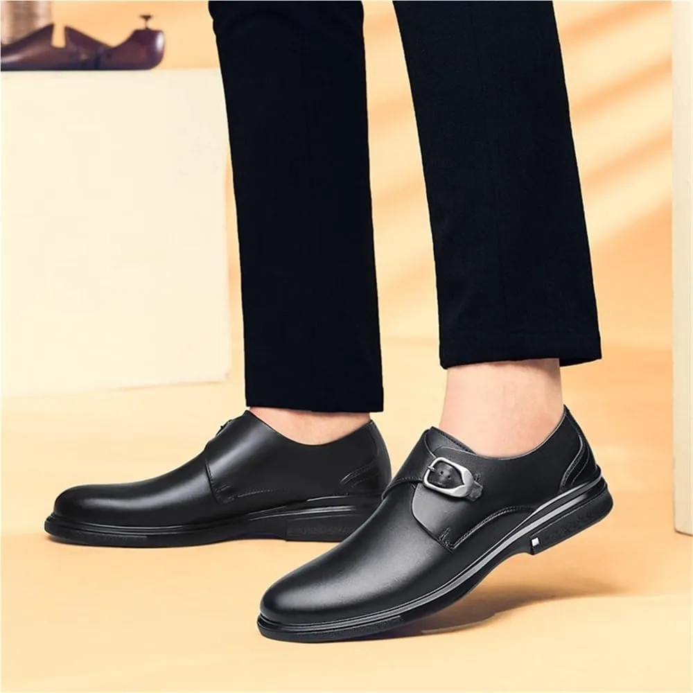 Korean Style Gentleman Oxford Shoes Slip On Leather Business Casual Walking Footwear Black Suit Breathable