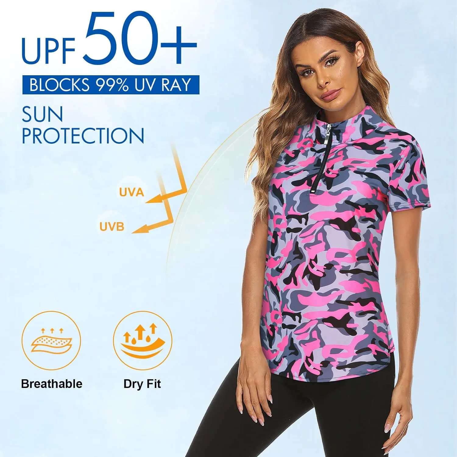 Koscacy Women's Long Sleeve Golf Tennis Polo Shirts UPF50  Half Zip Dry Fit Workout Tops Athletic Shirt