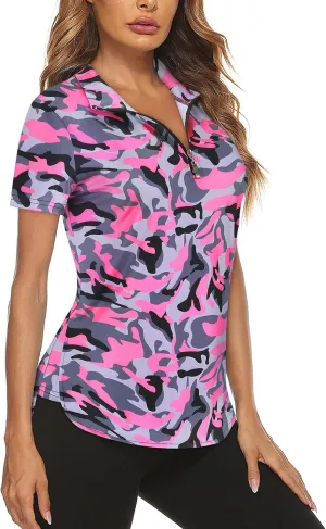 Koscacy Women's Long Sleeve Golf Tennis Polo Shirts UPF50  Half Zip Dry Fit Workout Tops Athletic Shirt