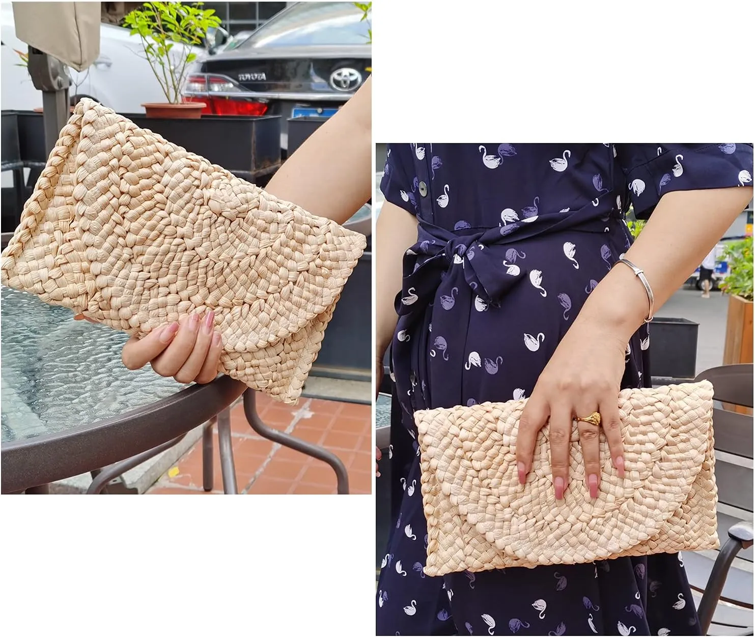 KUANG! Womens Straw Clutch Purse Handbag Shoulder Clutch Envelope Wallet Beach Straw Purse for Ladies