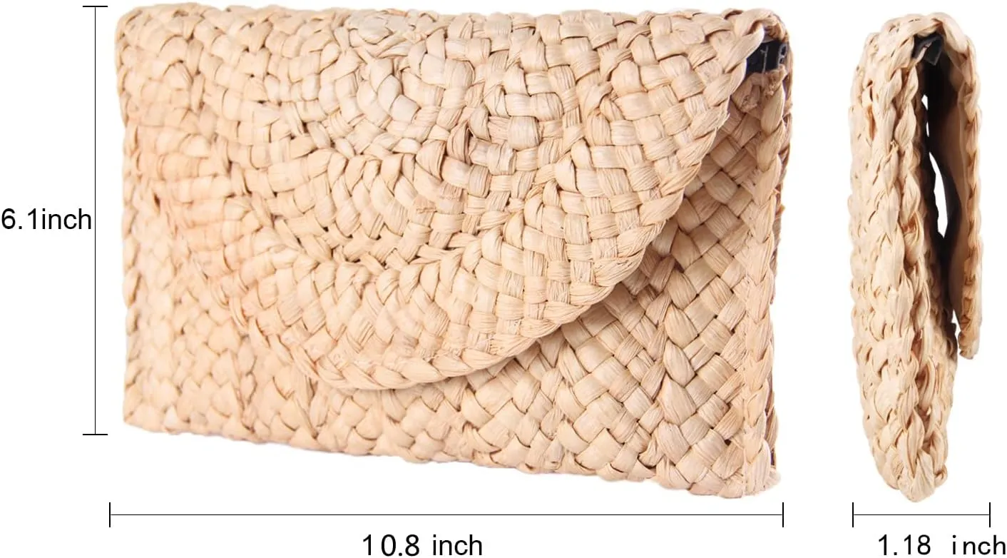 KUANG! Womens Straw Clutch Purse Handbag Shoulder Clutch Envelope Wallet Beach Straw Purse for Ladies
