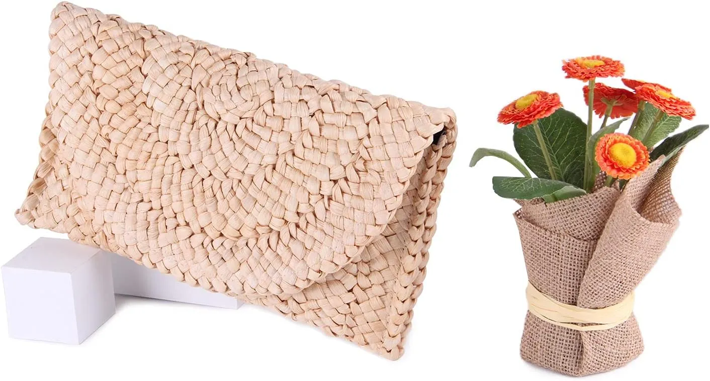 KUANG! Womens Straw Clutch Purse Handbag Shoulder Clutch Envelope Wallet Beach Straw Purse for Ladies