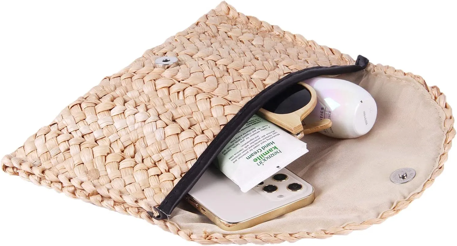 KUANG! Womens Straw Clutch Purse Handbag Shoulder Clutch Envelope Wallet Beach Straw Purse for Ladies