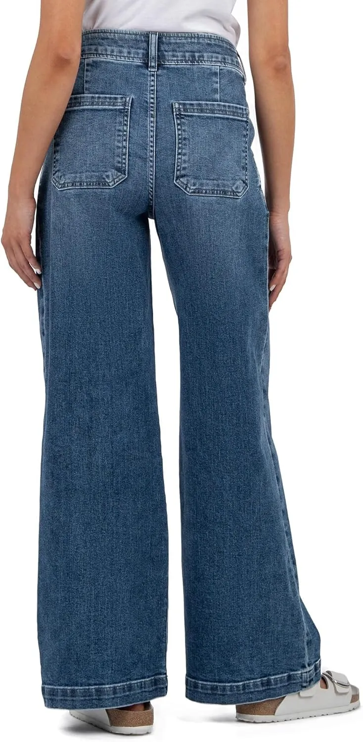 KUT from the Kloth Women's Jean High Rise Wide Leg Slash Front Pockets