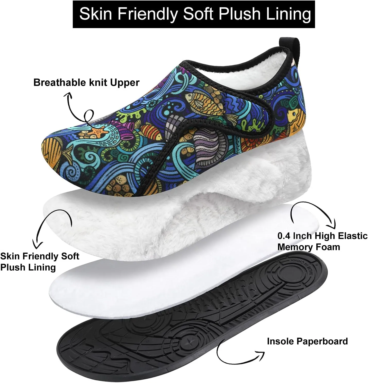 L-RUN Womens Mens House Slippers Indoor Home Shoes Warm Barefoot Slippers Outdoor House Shoes Anti-slip