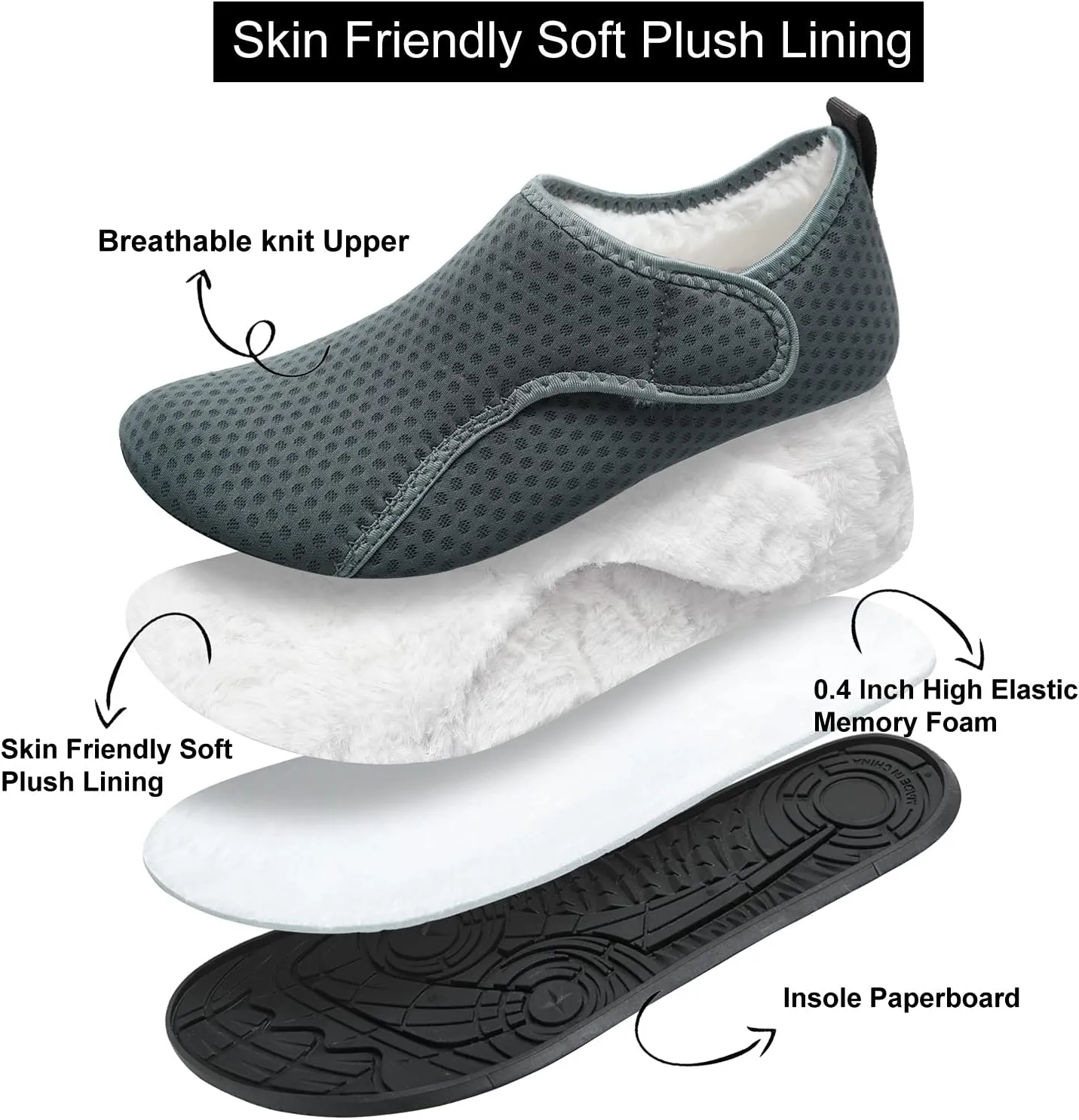 L-RUN Womens Mens House Slippers Indoor Home Shoes Warm Barefoot Slippers Outdoor House Shoes Anti-slip