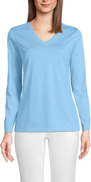 Lands' End Women's Relaxed American-Grown Supima Cotton Long Sleeve V-Neck T-Shirt