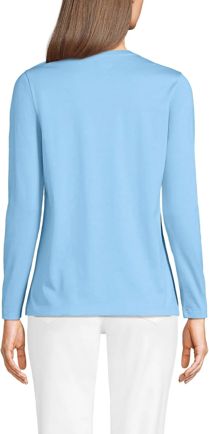 Lands' End Women's Relaxed American-Grown Supima Cotton Long Sleeve V-Neck T-Shirt