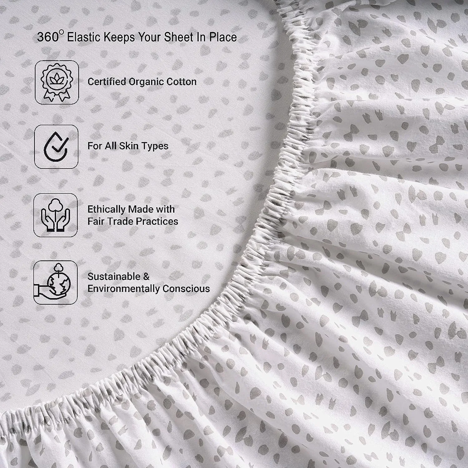LANE LINEN 100% Organic Cotton Twin Fitted Sheet & Pillowcase Set, Percale Weave, Lightweight, Breathable, Fits Mattress Up To 15" Deep - White (Grey Dot) (No Flat Sheet)