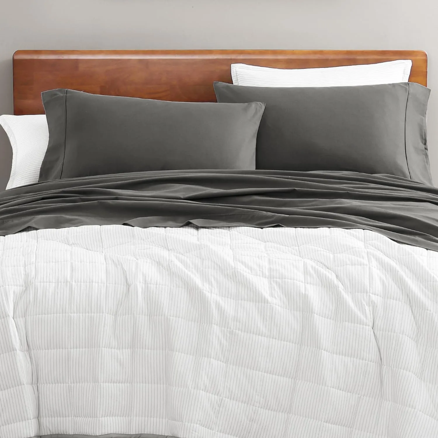 LANE LINEN Sustainably Produced 100% Organic Cotton Queen Size Bed Sheets, Soft & Comfy Naturally Cooling Percale Cotton Sheets, Low Pill Fade Resistant 15" Deep Pocket Queen Sheets– Charcoal